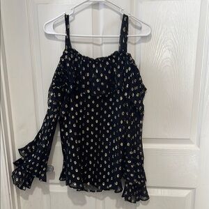 LOFT Blue Asymmetrical Ruffled Blouse